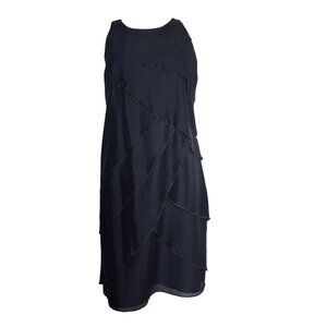 Ann Taylor Dress Womens Size 8 Solid All Black Sleeveless Silk Tiered Sleeveless